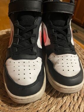 Nike Kids Black, White and Pink High-Top Sneakers with Velcro Strap